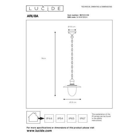 ARUBA - Suspension Intérieur/Extérieur - Ø 25 cm - 1xE27 - IP44 - Noir