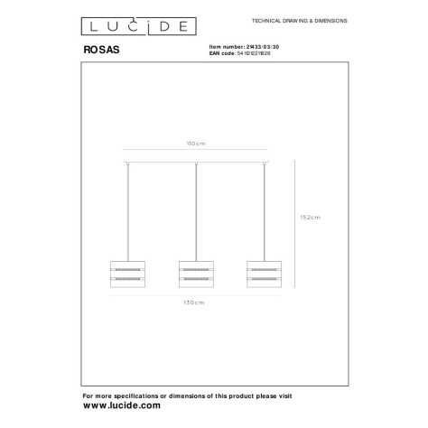 ROSAS - Suspension - 3xE27 - Noir
