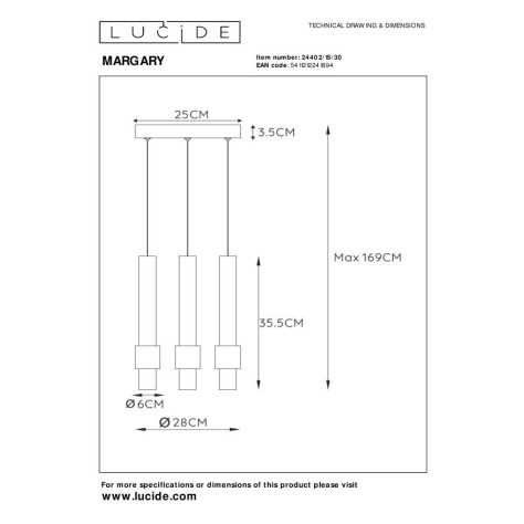 MARGARY - Suspension - Ø 28 cm - LED Dim. - 3x4W 2700K - Noir
