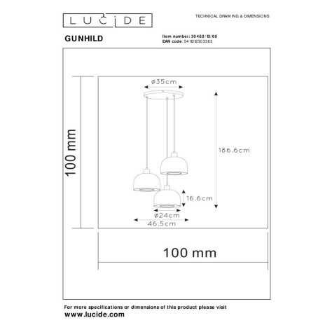 GUNHILD - Suspension - 3xE27 - Transparent