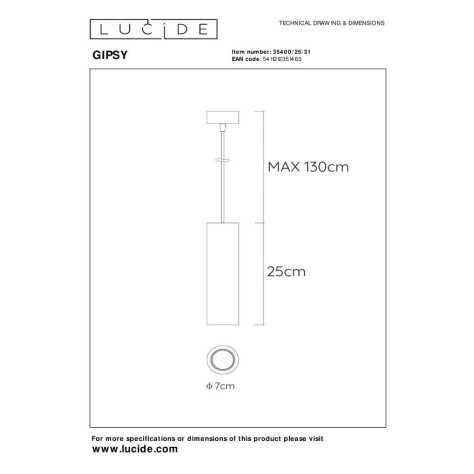 GIPSY - Suspension - Ø 7 cm - 1xGU10 - Blanc