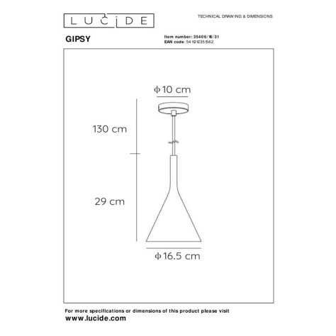 GIPSY - Suspension - Ø 16,5 cm - 1xE27 - Blanc