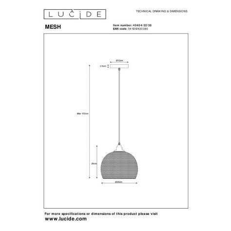MESH - Suspension - Ø 22 cm - 1xE27 - Noir