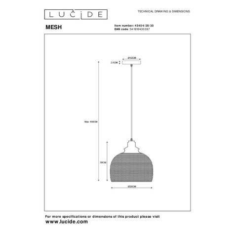 MESH - Suspension - Ø 28 cm - 1xE27 - Noir