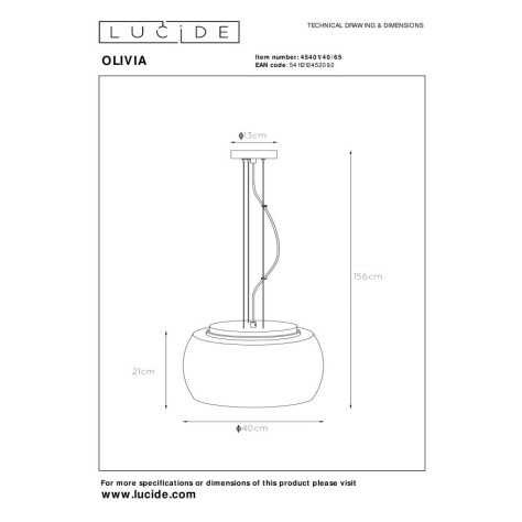 OLIVIA - Suspension - Ø 40 cm - 3xE27 - Fumé