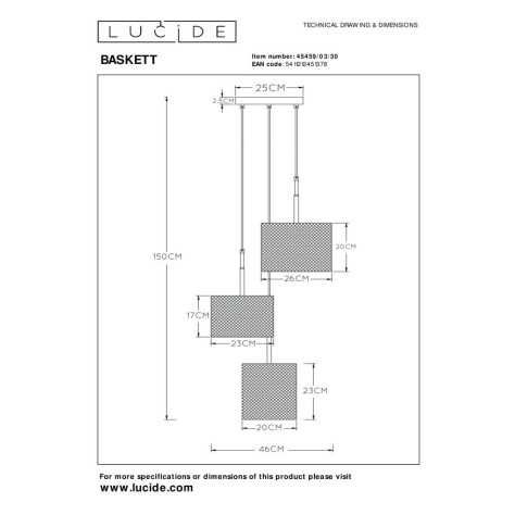 BASKETT - Suspension - 3xE27 - Noir