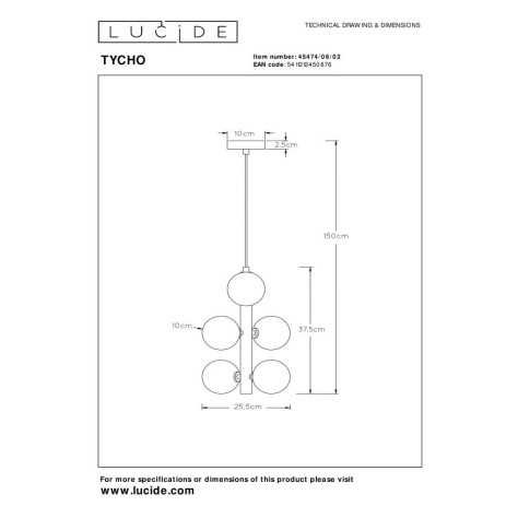 TYCHO - Suspension - Ø 25,5 cm - 6xG9 - Or Mat / Laiton