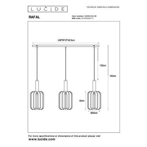 RAFAL - Suspension - 3xE27 - Gris
