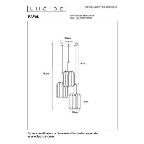 RAFAL - Suspension - Ø 50 cm - 3xE27 - Gris