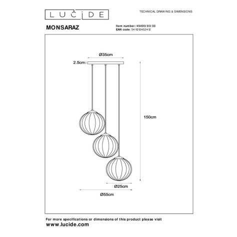 MONSARAZ - Suspension - Ø 35 cm - 3xE27 - Vert