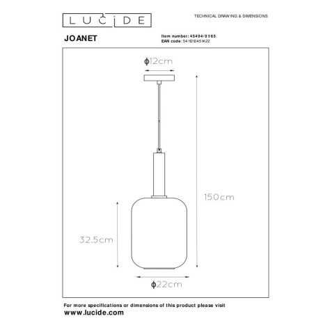 JOANET - Suspension - Ø 22 cm - 1xE27 - Fumé
