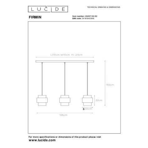 FIRMIN - Suspension - 3xE27 - Or Mat / Laiton