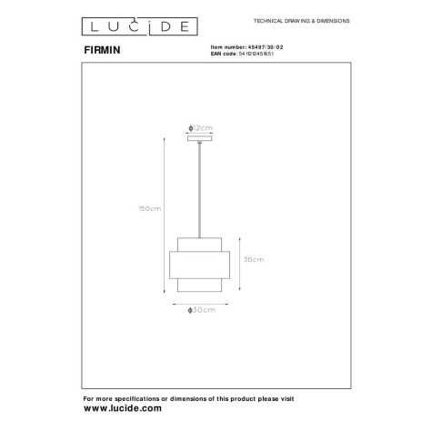 FIRMIN - Suspension - Ø 30 cm - 1xE27 - Or Mat / Laiton