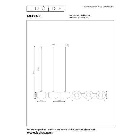 MEDINE - Suspension - 3xE27 - Opalin