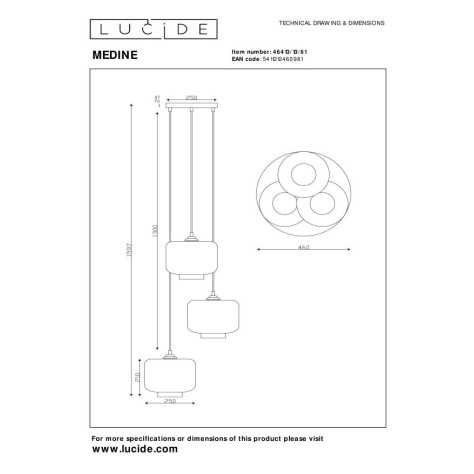 MEDINE - Suspension - Ø 46 cm - 3xE27 - Opalin