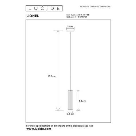 LIONEL - Suspension - Ø 6,5 cm - 1xE27 - Noir
