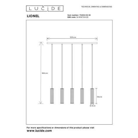 LIONEL - Suspension - 5xE27 - Noir