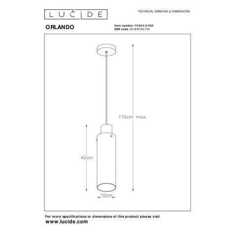 ORLANDO - Suspension - Ø 10 cm - 1xE27 - Fumé