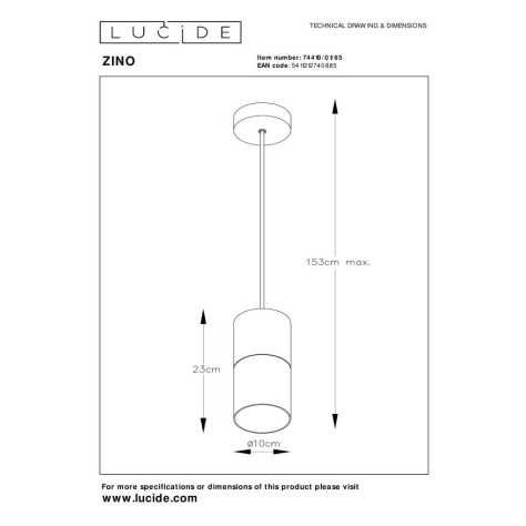 ZINO - Suspension - Ø 10 cm - 1xE27 - Fumé