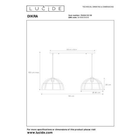 DIKRA - Suspension - 2xE27 - Noir