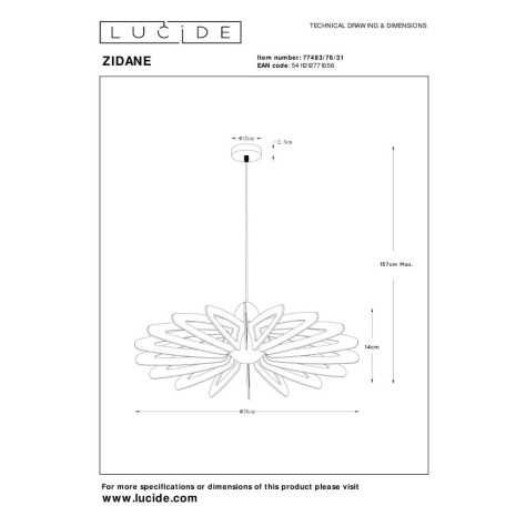 ZIDANE - Suspension - Ø 76 cm - 1xE27 - Blanc