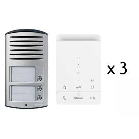 Kit parlophone 2 fils, montage apparent Linea 2000, 3 boutons + 3 postes intérieurs Classe 100A16E