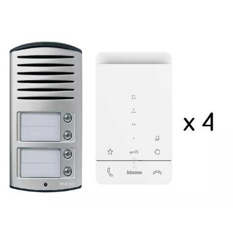 Kit parlophone 2 fils, montage apparent Linea 2000, 4 boutons + 4 postes intérieurs Classe 100A16E