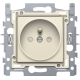 Prise de courant avec broche de terre et obturateurs de protection, profondeur d’encastrement de 21 mm, socle, bornes à vis et set de finition, couleur cream
