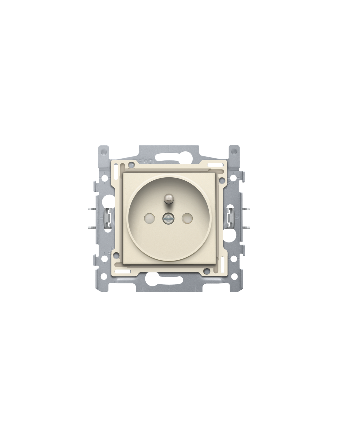Prise de courant avec broche de terre et obturateurs de protection, profondeur d’encastrement de 21 mm, socle, bornes à vis et set de finition, couleur cream
