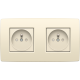 Prise de courant double horizontale avec broche de terre et obturateurs de protection, profondeur d’encastrement de 21 mm, y compris plaque de recouvrement, bornes à connexion rapide, couleur cream