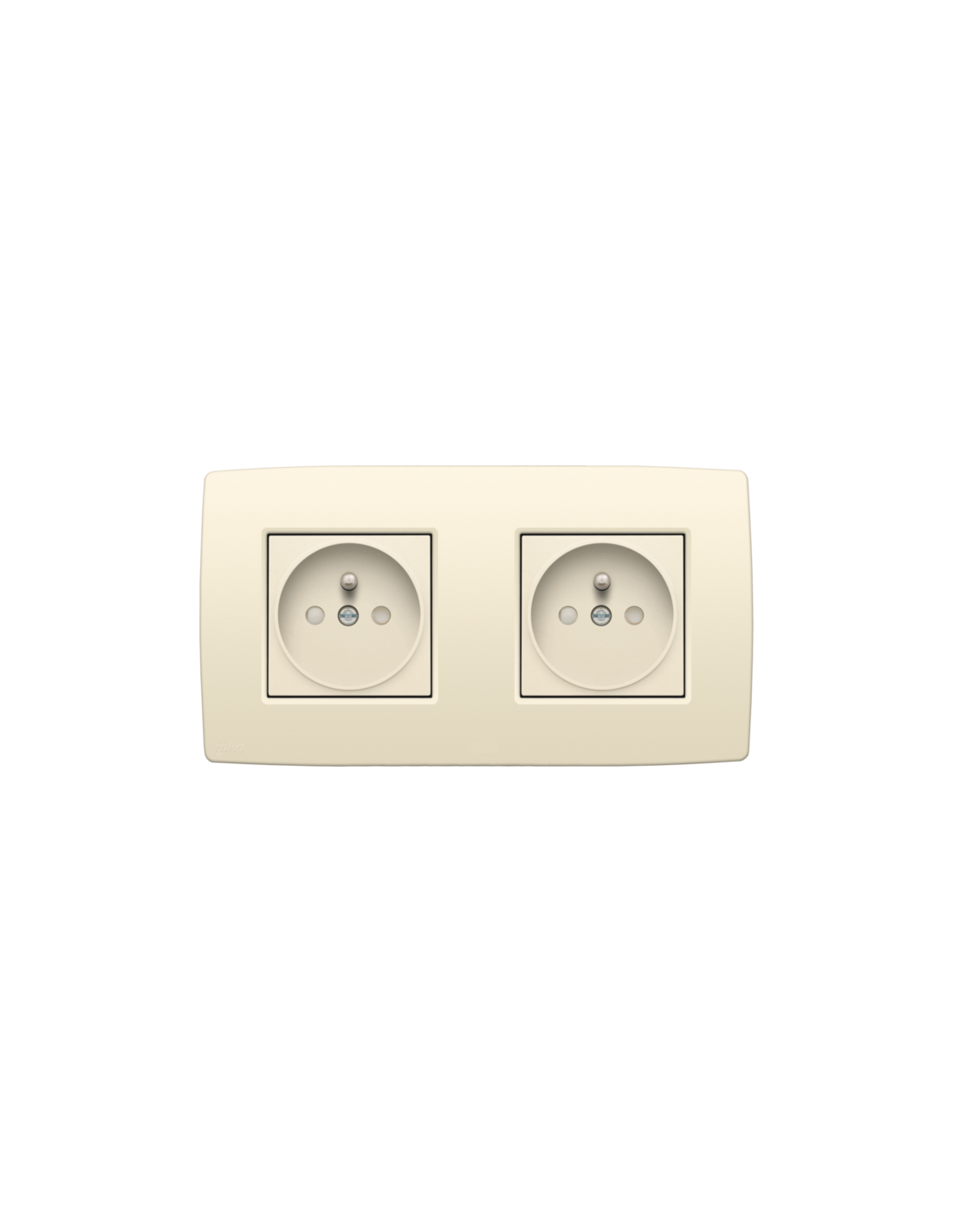 Prise de courant double horizontale avec broche de terre et obturateurs de protection, profondeur d’encastrement de 21 mm, y compris plaque de recouvrement, bornes à connexion rapide, couleur cream