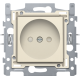 Prise de courant sans terre, avec obturateurs de protection, profondeur d’encastrement de 21 mm, socle avec bornes à vis et set de finition, couleur cream