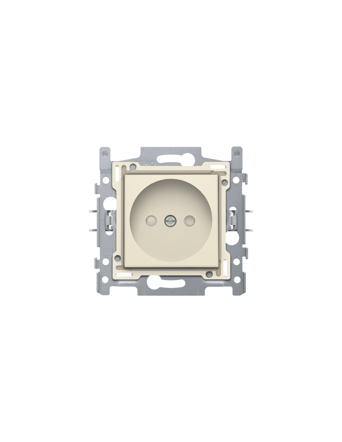 Prise de courant sans terre, avec obturateurs de protection, profondeur d’encastrement de 21 mm, socle avec bornes à vis et set de finition, couleur cream