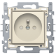 Prise de courant avec broche de terre et obturateurs de protection, profondeur d’encastrement de 28,5 mm, socle avec bornes à vis et set de finition, couleur cream