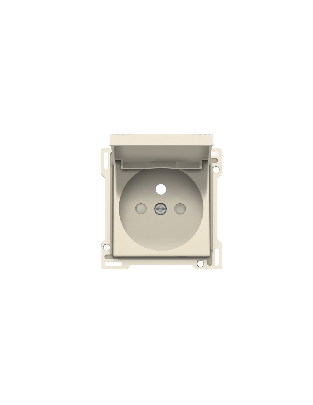 Set de finition pour prise de courant avec clapet, broche de terre et obturateurs de protection, profondeur d’encastrement de 28,5 mm, couleur cream