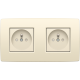 Prise de courant double horizontale avec broche de terre, obturateurs de protection, et bornes à connexion rapide, profondeur d’encastrement de 28,5 mm, y compris plaque de recouvrement, couleur cream