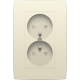 Prise de courant double verticale avec broche de terre et obturateurs de protection, profondeur d’encastrement de 24 mm, appareil complet, y compris plaque de recouvrement, couleur cream