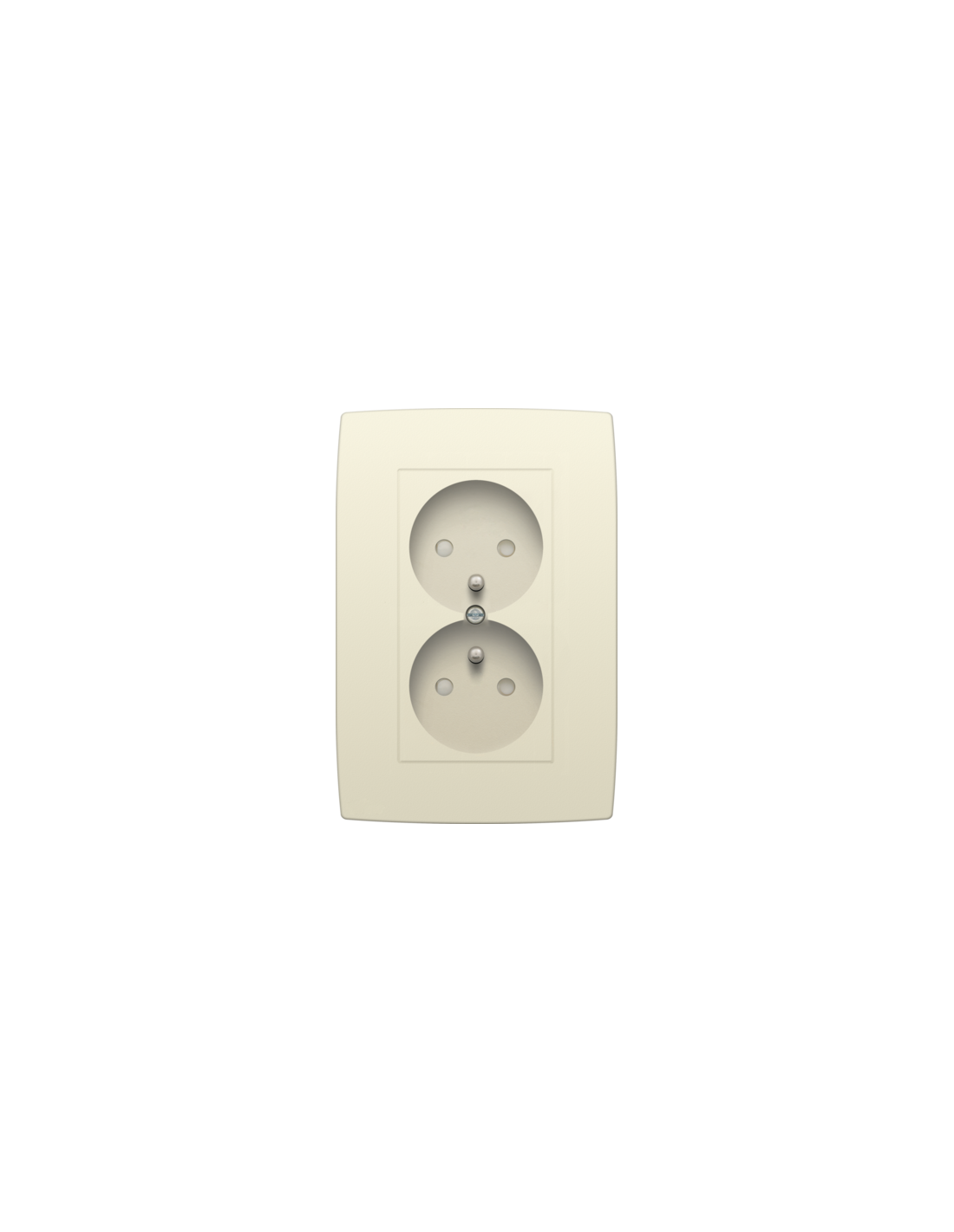 Prise de courant double verticale avec broche de terre et obturateurs de protection, profondeur d’encastrement de 24 mm, appareil complet, y compris plaque de recouvrement, couleur cream