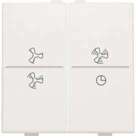 Touche double avec symbole ventilation 0 à 3 pour interrupteur sans fil ou bouton-poussoir à 4 boutons de commande, couleur white