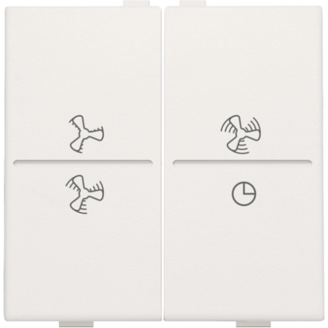 Touche double avec symbole ventilation 0 à 3 pour interrupteur sans fil ou bouton-poussoir à 4 boutons de commande, couleur white