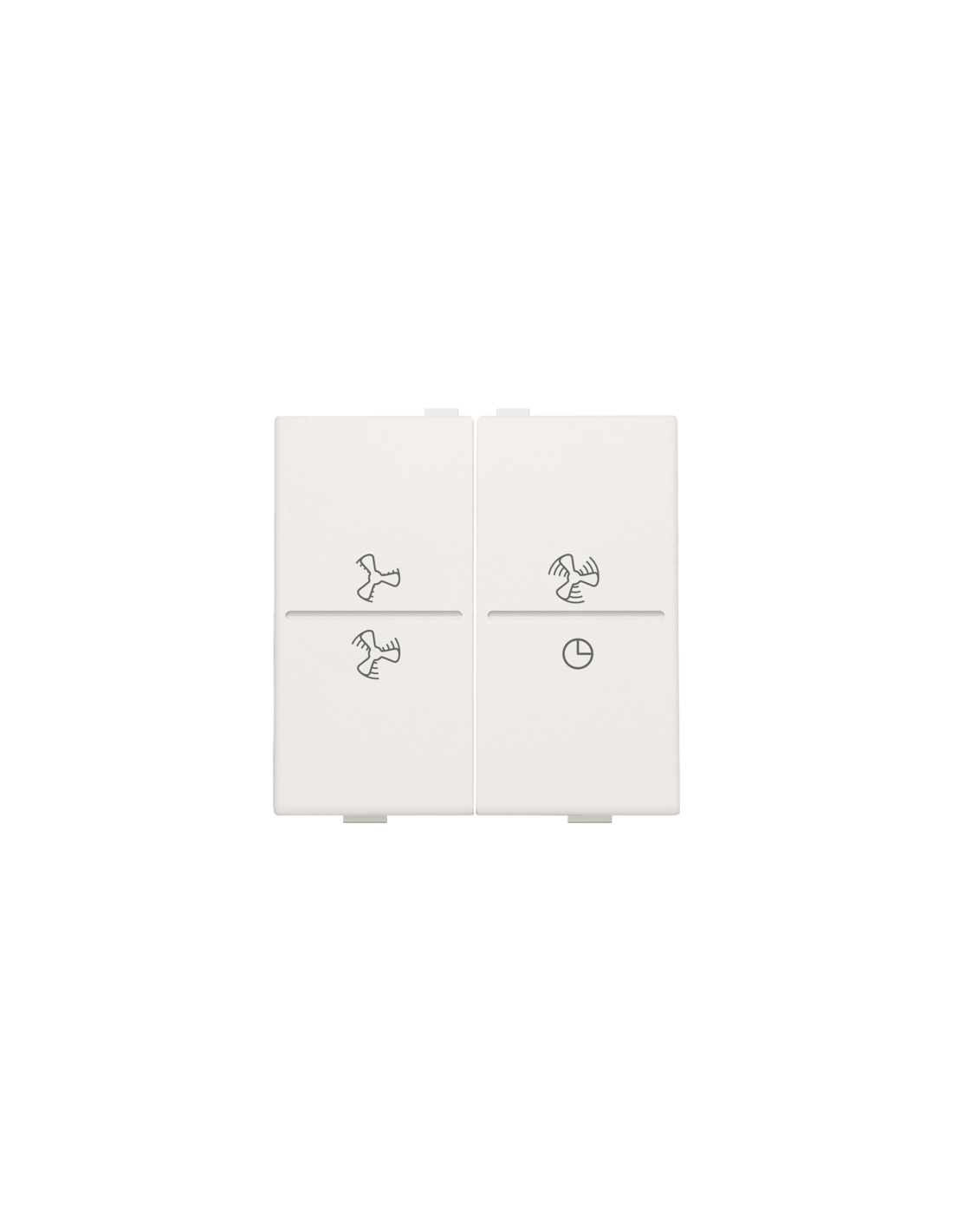 Touche double avec symbole ventilation 0 à 3 pour interrupteur sans fil ou bouton-poussoir à 4 boutons de commande, couleur white