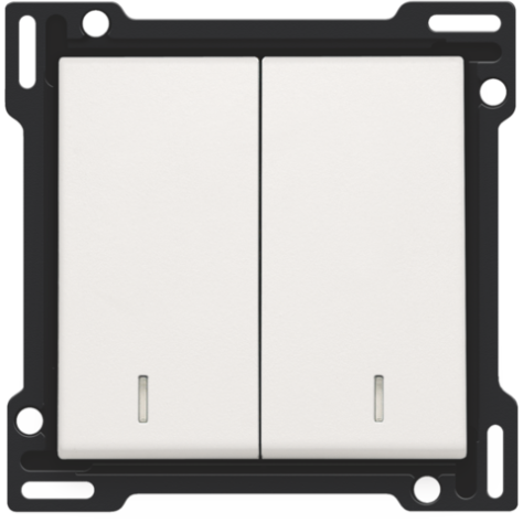 Set de finition avec double voyant pour interrupteur double allumage, interrupteur va-et-vient + bouton-poussoir N.O., interrupteur va-et-vient double ou bouton-poussoir double N.O. ou N.F., couleur white