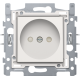 Prise de courant sans terre, avec obturateurs de protection, profondeur d’encastrement de 21 mm, socle avec bornes à vis et set de finition, couleur white
