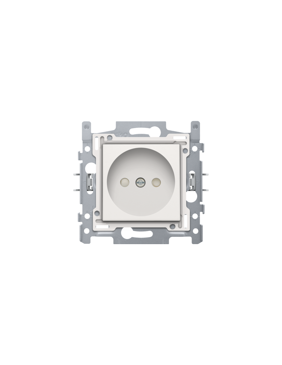 Prise de courant sans terre, avec obturateurs de protection, profondeur d’encastrement de 21 mm, socle avec bornes à vis et set de finition, couleur white