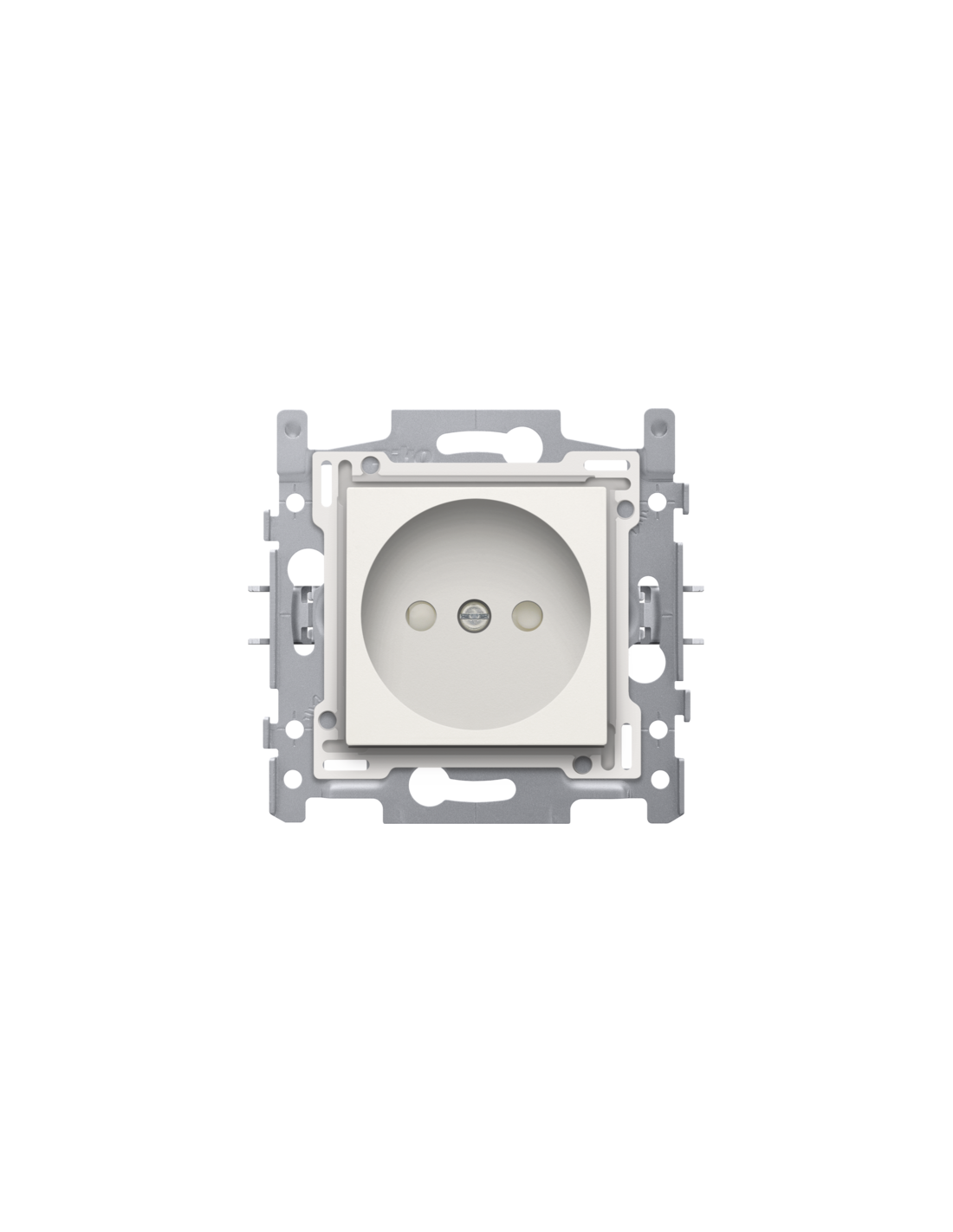 Prise de courant sans terre, avec obturateurs de protection, profondeur d’encastrement de 21 mm, socle avec bornes à connexion rapide et set de finition, couleur white