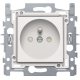 Prise de courant avec broche de terre et obturateurs de protection, profondeur d’encastrement de 28,5 mm, socle avec bornes à vis et set de finition, couleur white