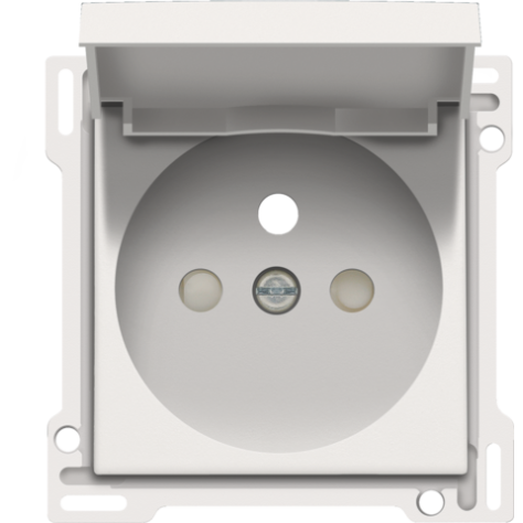 Set de finition pour prise de courant avec clapet, broche de terre et obturateurs de protection, profondeur d’encastrement de 28,5 mm, couleur white