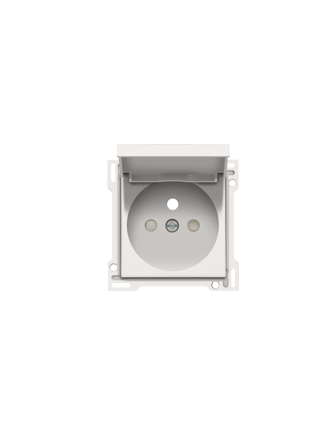 Set de finition pour prise de courant avec clapet, broche de terre et obturateurs de protection, profondeur d’encastrement de 28,5 mm, couleur white