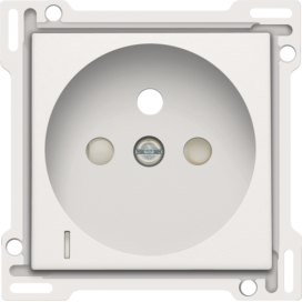 Set de finition avec voyant transparent pour prise de courant avec indication de tension, broche de terre et obturateurs de protection, profondeur d'encastrement de 28,5 mm, couleur white