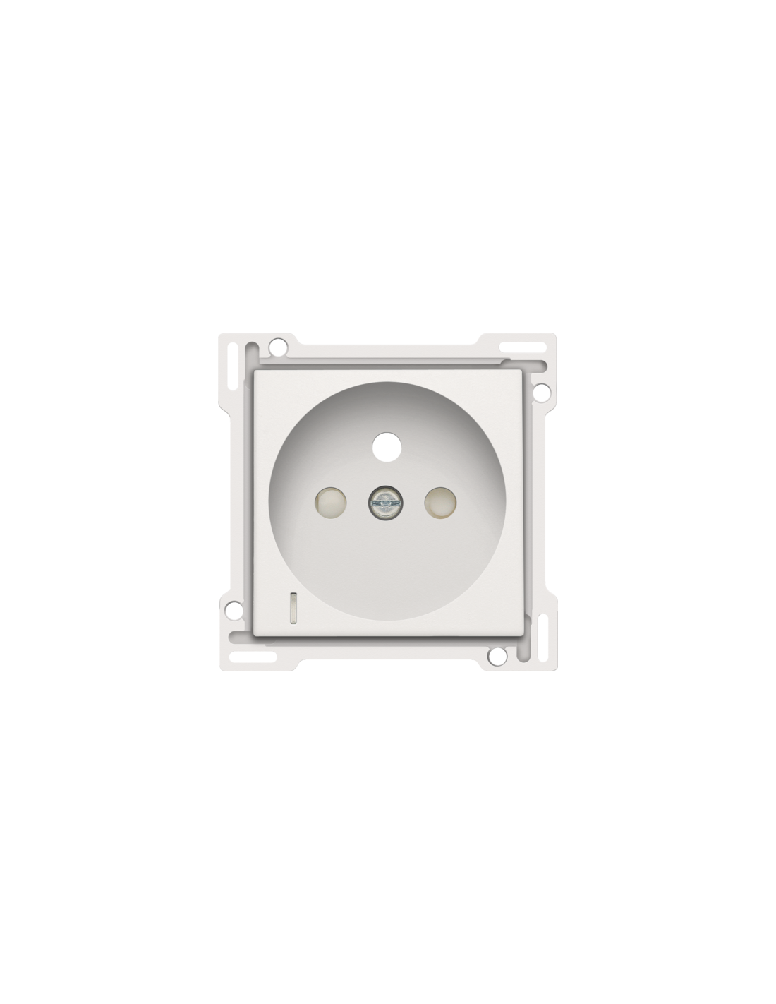 Set de finition avec voyant transparent pour prise de courant avec indication de tension, broche de terre et obturateurs de protection, profondeur d'encastrement de 28,5 mm, couleur white
